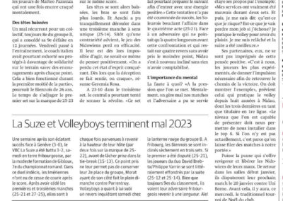 1re ligue: Des Nidowiens en quête d'un esprit libre. La Suze et Volleyboys terminent mal 2023