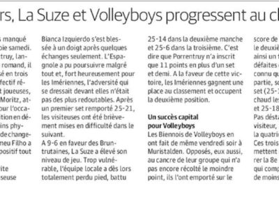 1re ligue: A Nidau, de la vaillance à défaut de constance. Vainqueurs, La Suze et Volleyboys progressent au classement