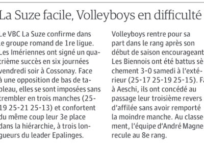 1re ligue: La Suze facile, Volleyboys en difficulté