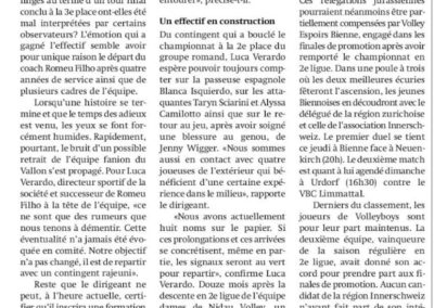 Rumeurs: Un retrait de La Suze pas envisagé. Quid de l'avenir de Volleyboys et Volley Espoirs Bienne