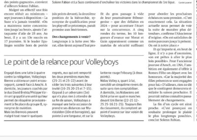 1re ligue: Un pas de géant en direction des play-off pour La Suze. Le point de la relance pour Volleyboys