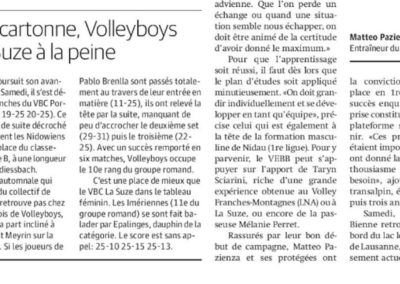 1re ligue: Nidau cartonne, Volleyboys et La Suze à la peine