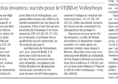 1ère ligue: Nidau n'est plus invaincu, succès pour le VEBB et Volleyboys