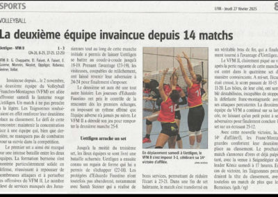 Volley 1re ligue: la deuxième équipe du VFM invaincue depuis 14 matches