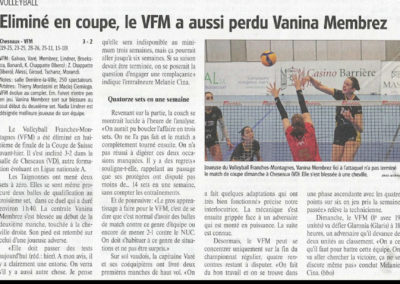 Eliminé en coupe, le VFM a aussi perdu Vanina Membrez