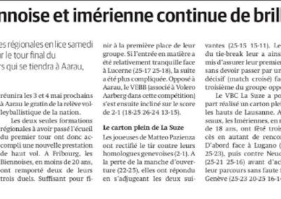 Volley régional: la relève biennoise et imérienne continue de briller