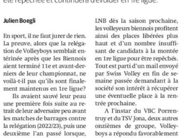 Volley 1re ligue: Coup de théâtre: Volleyboys est maintenu