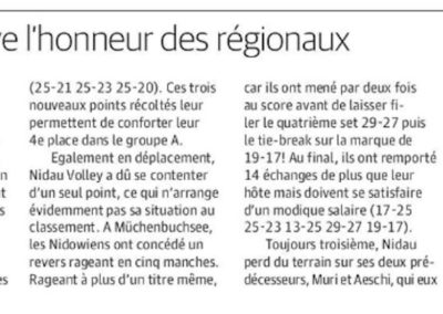 Volley 1re ligue: Le VEBB sauve l'honneur des régionaux
