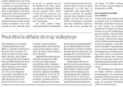 Volley 1re ligue: Peut-être la défaite de trop pour Volleyboys