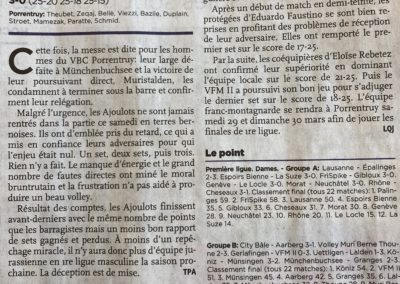 Volley 1re ligue: Porrentruy relégué, VFM II l'emporte avec autorité