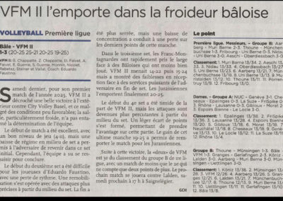 Volley 1re ligue: VFM II l'emporte dans la froideur bâloise