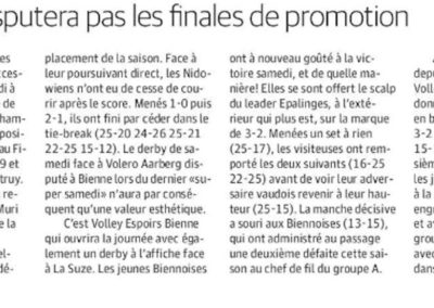 Volley 1re ligue: Nidau ne disputera pas les finales de promotion