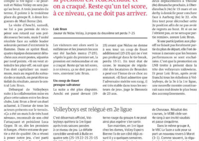 Volley 1re ligue: Volleyboys est relégué en 2e ligue