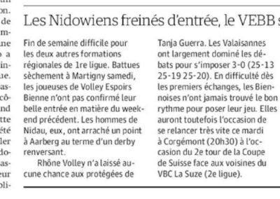 1re ligue: Les Nidowiens freinés d'entrée, le VEBB sèchement battu