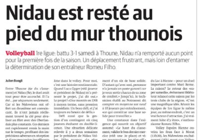 Volley 1re ligue: Nidau est resté au pied du mur thounois. Un week-end presque parfait pour Volley Espoirs Bienne et Volleyboys.