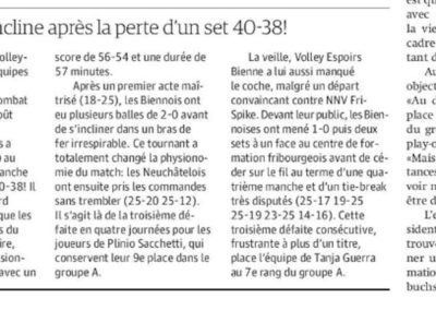 Volley 1re ligue: Volleyboys s'incline après la perte d'un set sur le score de 40-38!