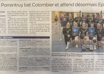Volley régional: le VBC Porrentruy bat Colombier et attend désormais Epalinges