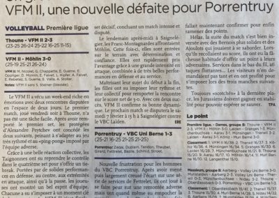 1re ligue jurassienne: Un gros week-end et deux victoires pour le VFM II, une nouvelle défaite pour Porrentruy