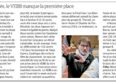 1re ligue: A un set près, le VEBB manque la première place