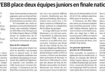 Championnat de Suisse juniors: Le VEBB place deux équipes en finale nationale