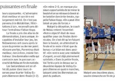 Finales de Coupe Jura-Seeland: Les Nidowiennes impuissantes en finale