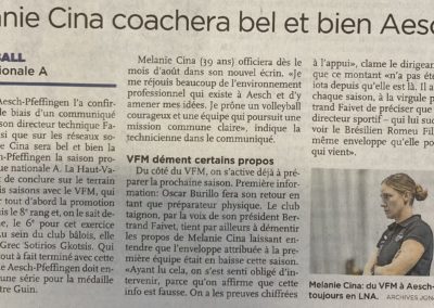 LNA: Mélanie Cina coachera bel et bien Aesch