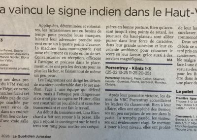 volley 1re ligue: VFM II a vaincu le signe indien dans le Haut-Valais, Porrentruy battu par Köniz